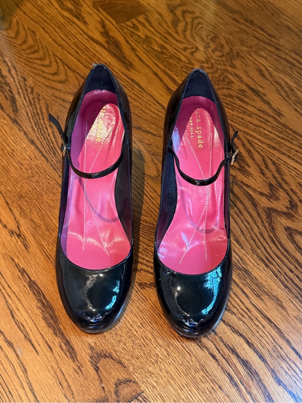 kate spade Black Patent Mary Jane Pumps with Pink Insole